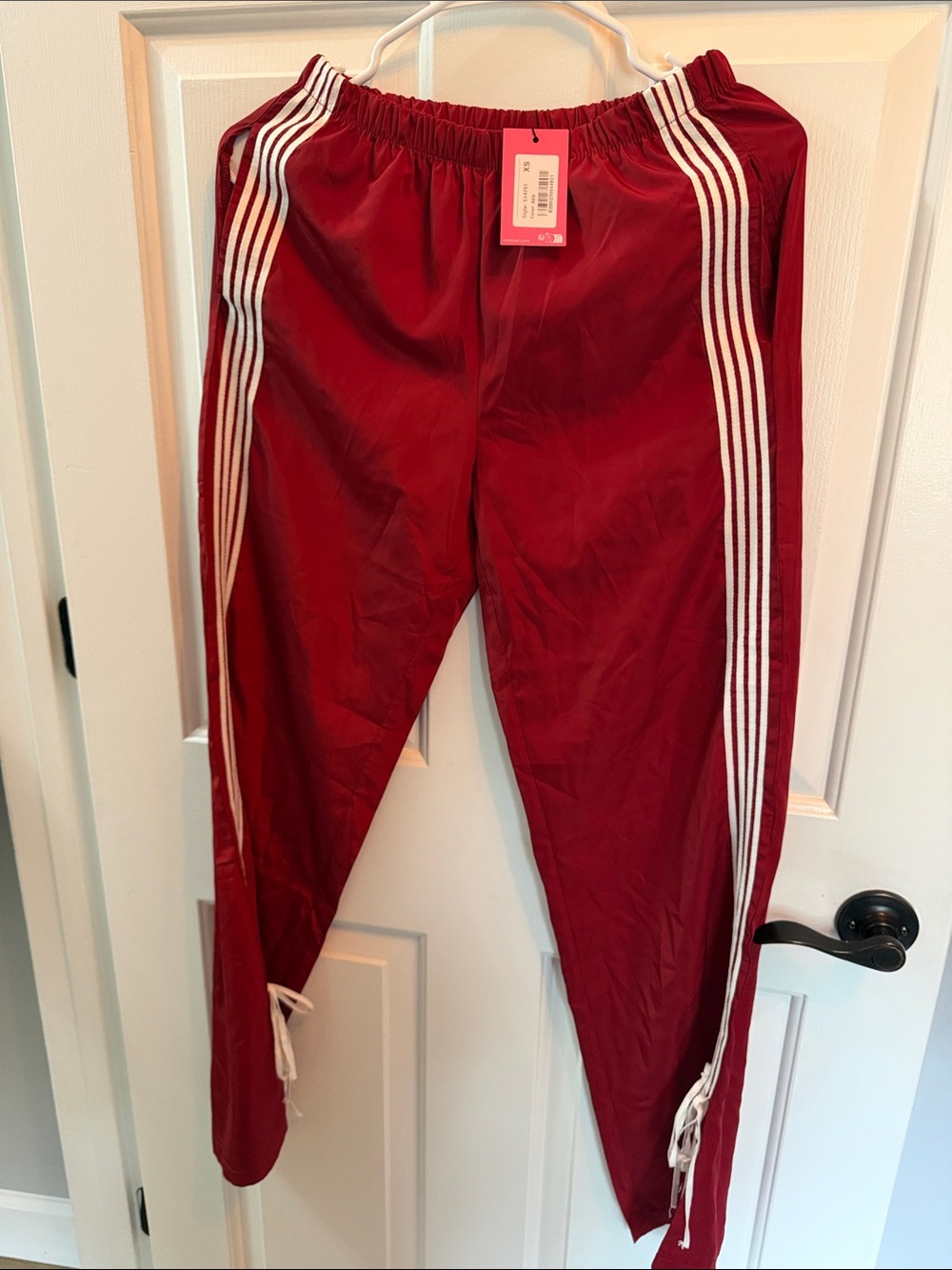 Edikted Red Track Pants with White Side Stripes